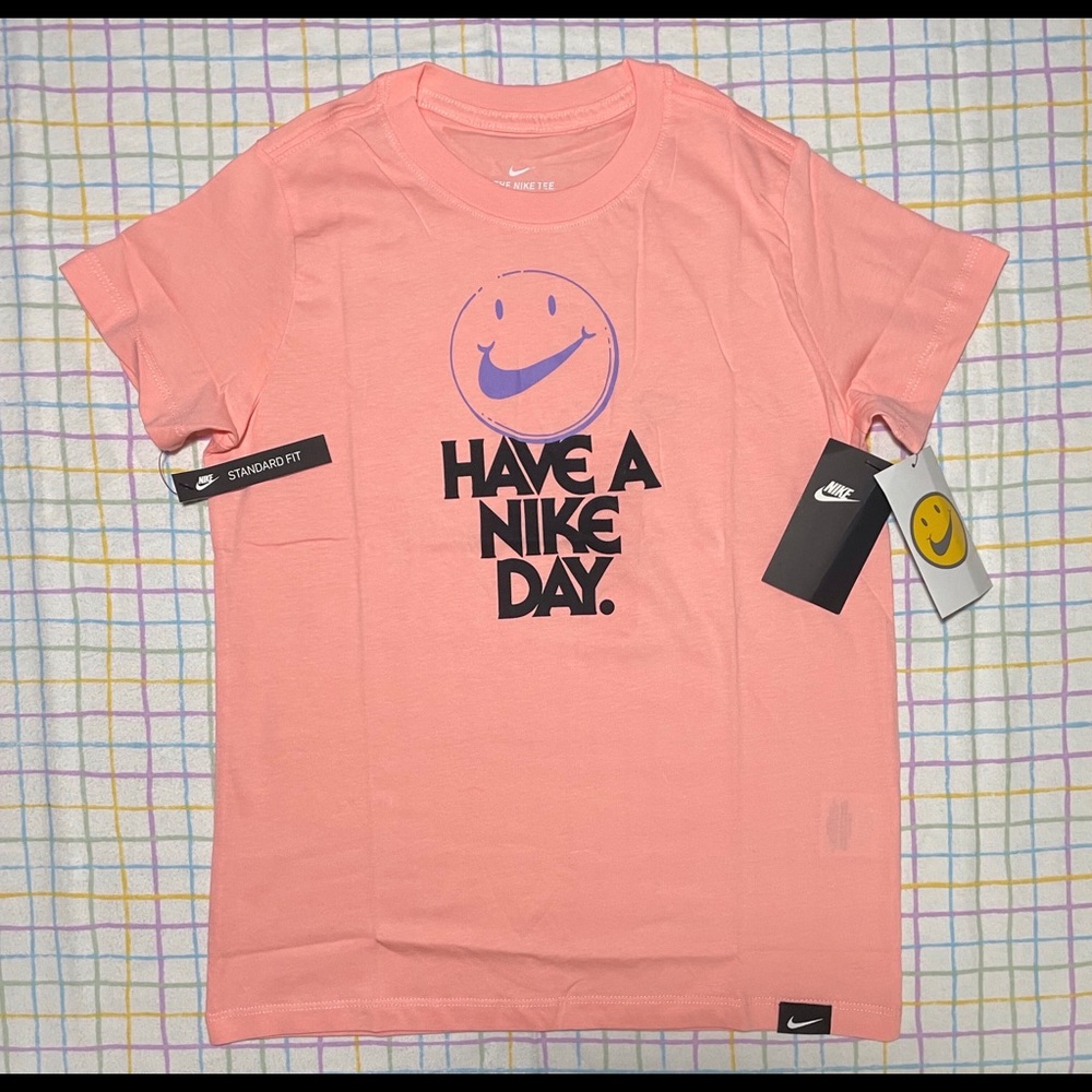 Nike Pink/Purple/Black Short Sleeve T-shirt with smiley face design + Text